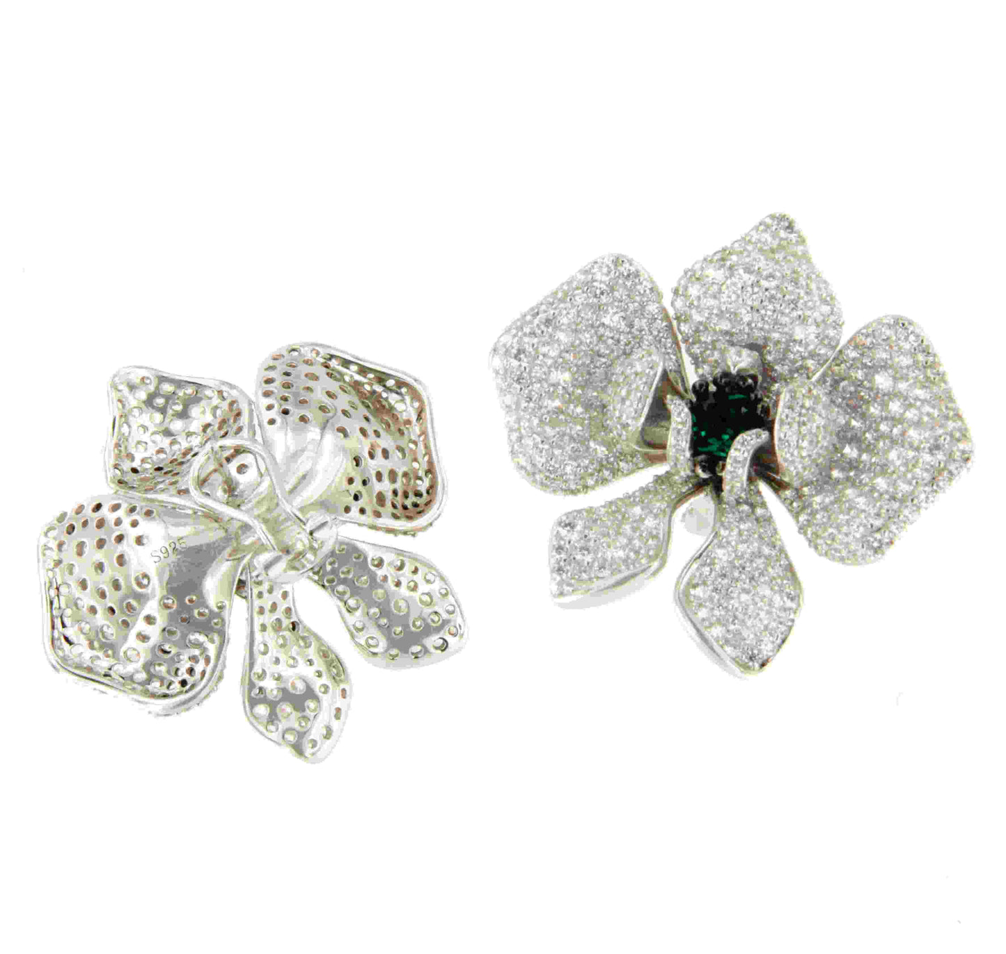 Pendientes flor VESPERIA en plata de ley con circonitas