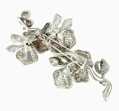 Broche LACEA flor de plata 925 ml con circonitas blancas y esmeralda