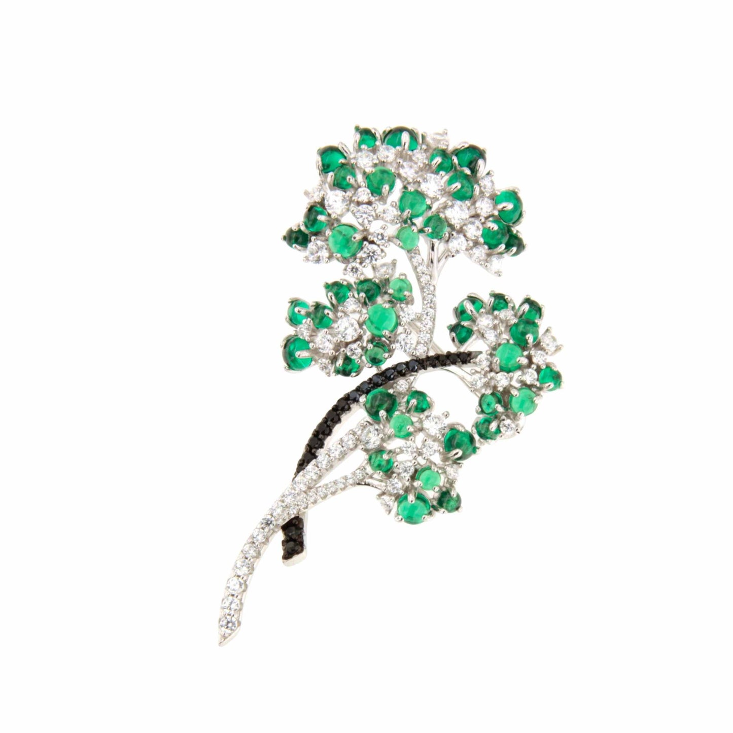 Broche PEINETA de plata 925 ml con circonitas color esmeralda/ zafiro