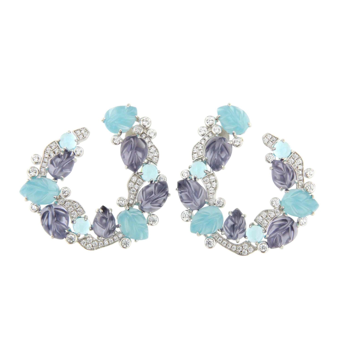 Argollas CORSE , en plata 1ª ley con tutti frutti azules y lila