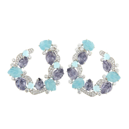 Argollas CORSE , en plata 1ª ley con tutti frutti azules y lila