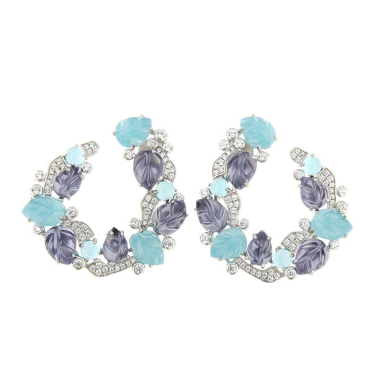 Argollas CORSE , en plata 1ª ley con tutti frutti azules y lila