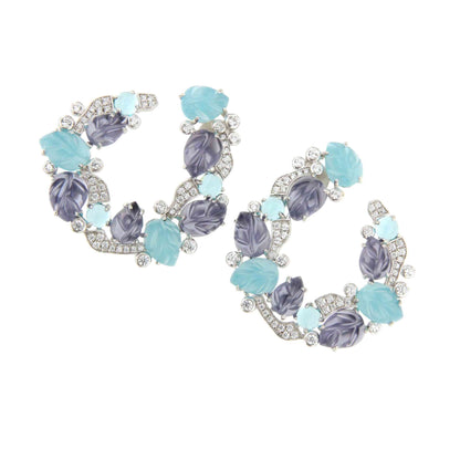 Argollas CORSE , en plata 1ª ley con tutti frutti azules y lila