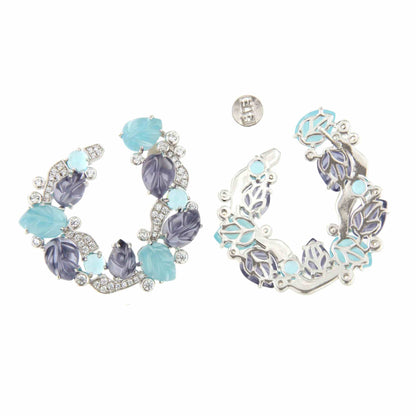 Argollas CORSE , en plata 1ª ley con tutti frutti azules y lila