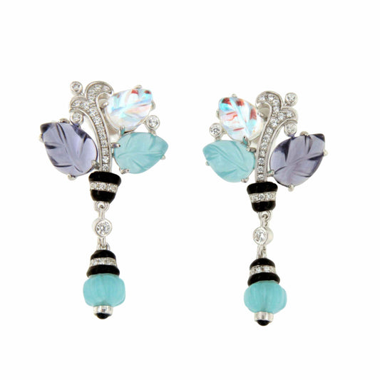 Pendientes PUNTILLA , en plata 1ª ley con tutti frutti azules y lila