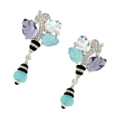 Pendientes PUNTILLA , en plata 1ª ley con tutti frutti azules y lila