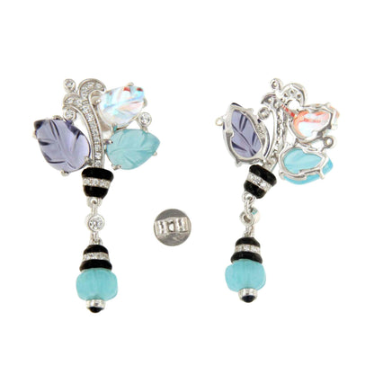 Pendientes PUNTILLA , en plata 1ª ley con tutti frutti azules y lila