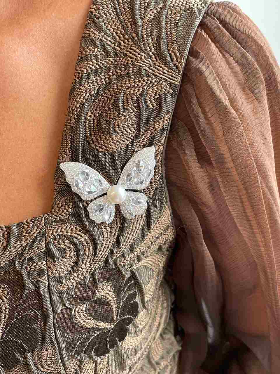 Broche mariposa DESEO de plata 925 ml con circonitas y perla cultivada