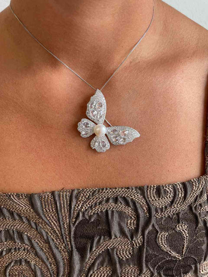 Broche mariposa DESEO de plata 925 ml con circonitas y perla cultivada