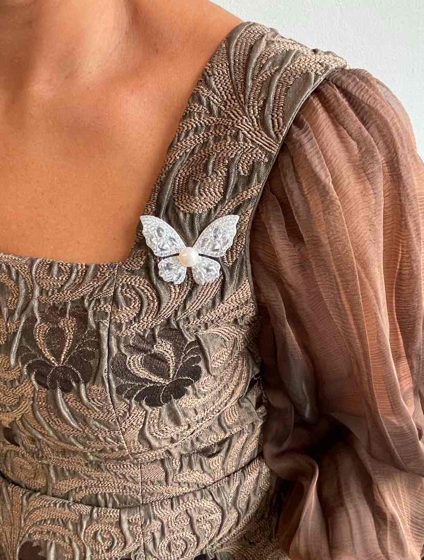 Broche mariposa DESEO de plata 925 ml con circonitas y perla cultivada