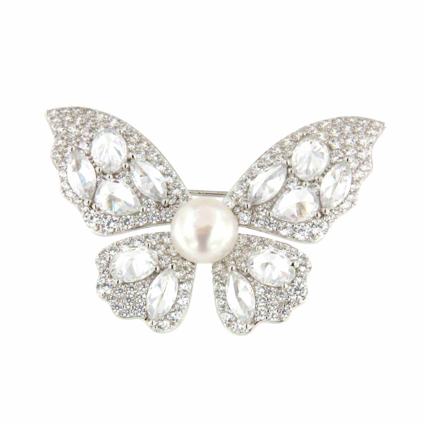 Broche mariposa DESEO de plata 925 ml con circonitas y perla cultivada