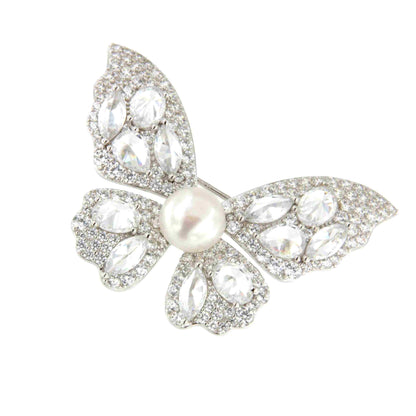 Broche mariposa DESEO de plata 925 ml con circonitas y perla cultivada