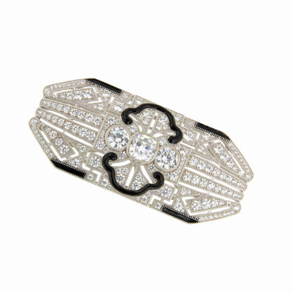 Broche PLUMERO plata de 925 ml con circonitas y esmalte