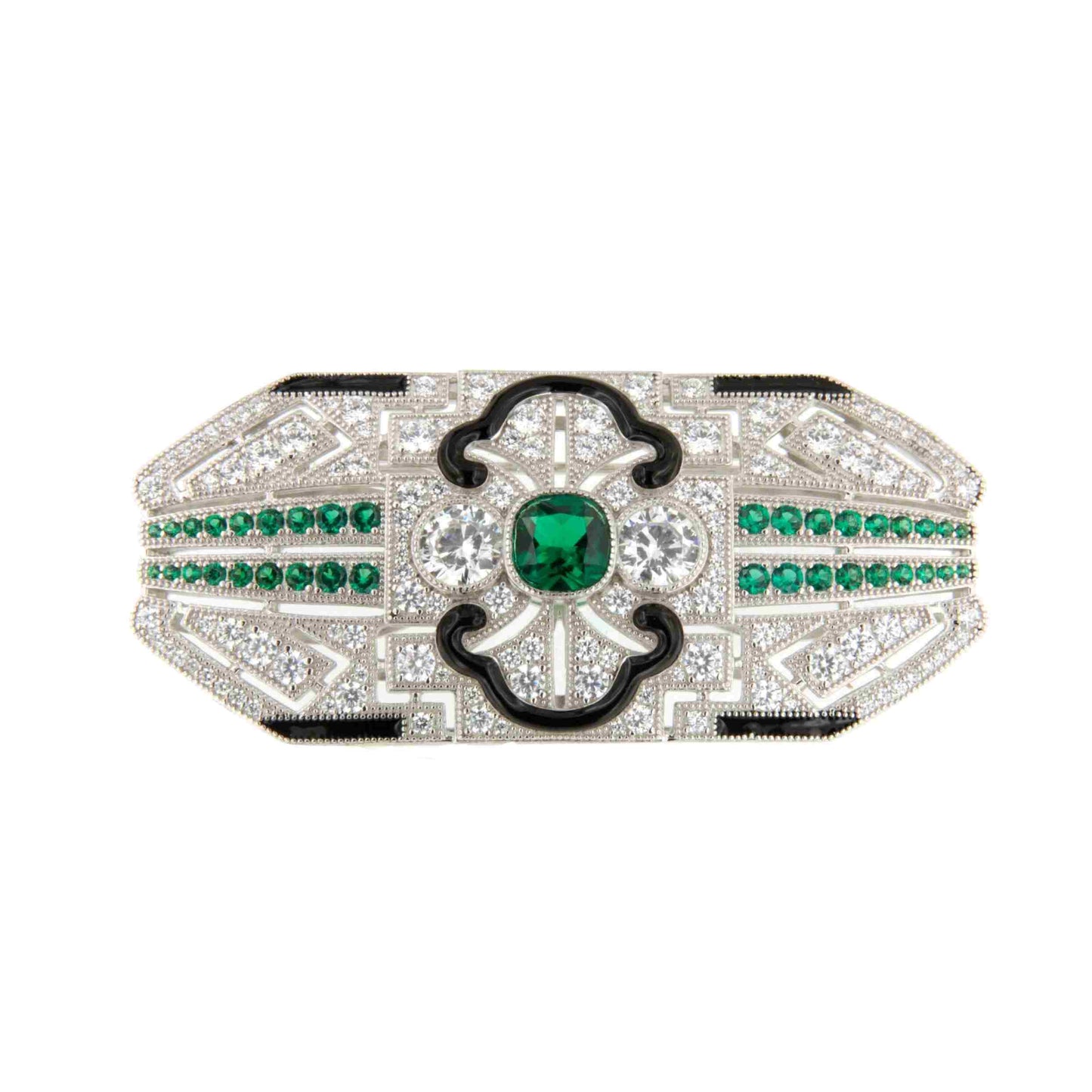 Broche PLUMERO plata de 925 ml con circonitas y esmalte