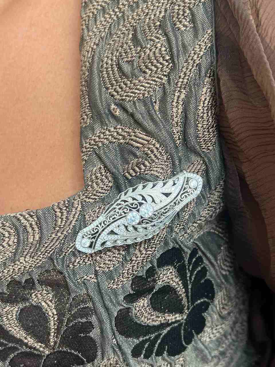 Broche PORCELANA art deco en plata de ley 925 con circonitas