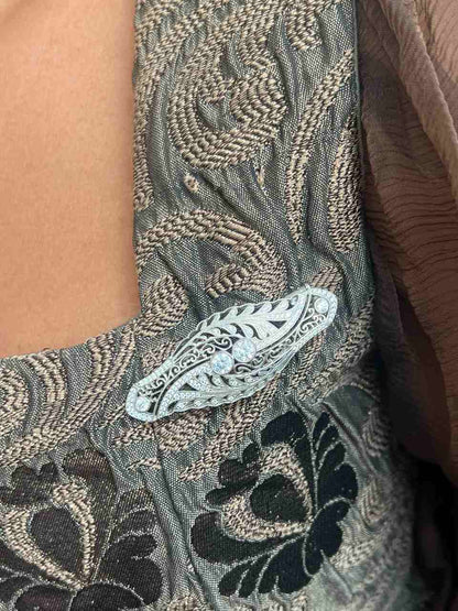 Broche PORCELANA art deco en plata de ley 925 con circonitas