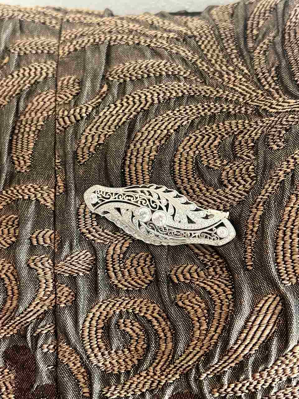 Broche PORCELANA art deco en plata de ley 925 con circonitas