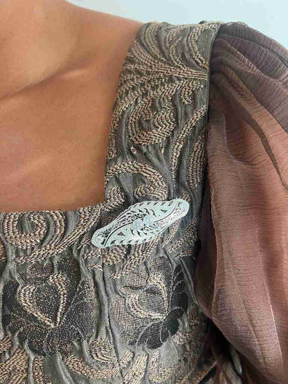 Broche PORCELANA art deco en plata de ley 925 con circonitas