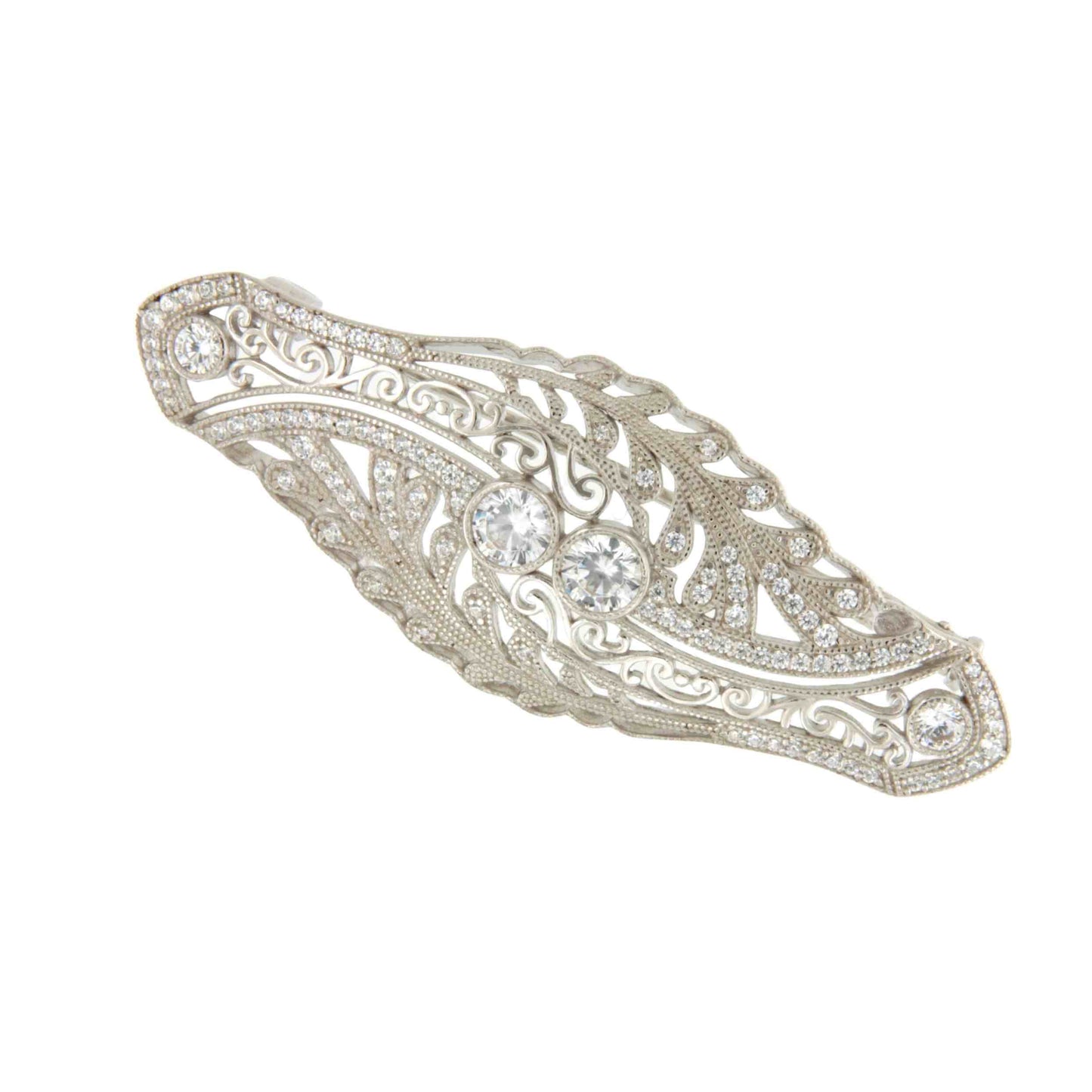 Broche PORCELANA art deco en plata de ley 925 con circonitas