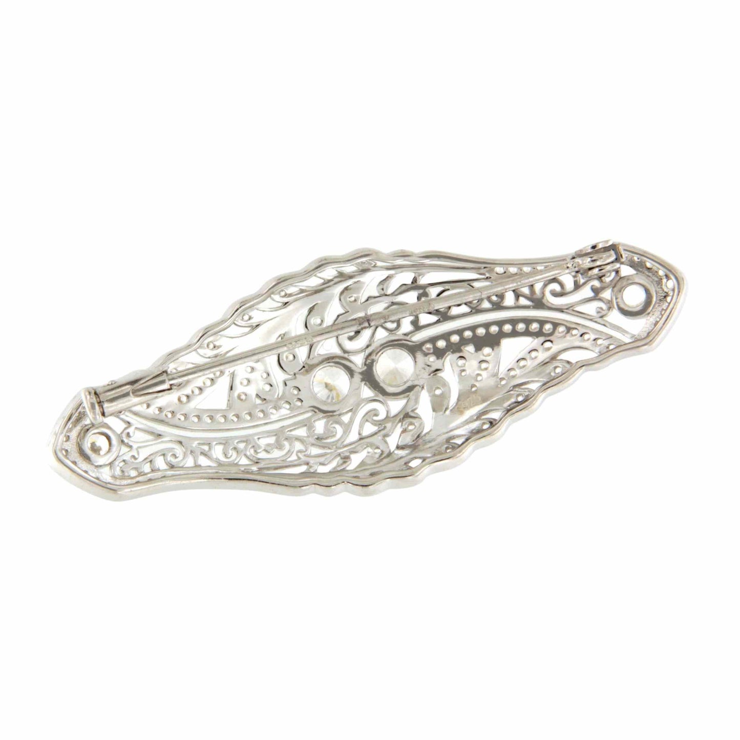 Broche PORCELANA art deco en plata de ley 925 con circonitas