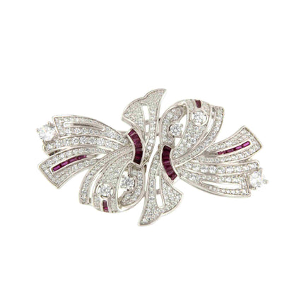 Broche LAZO desmontable en pendientes de plata 925 ml y circonitas rubí