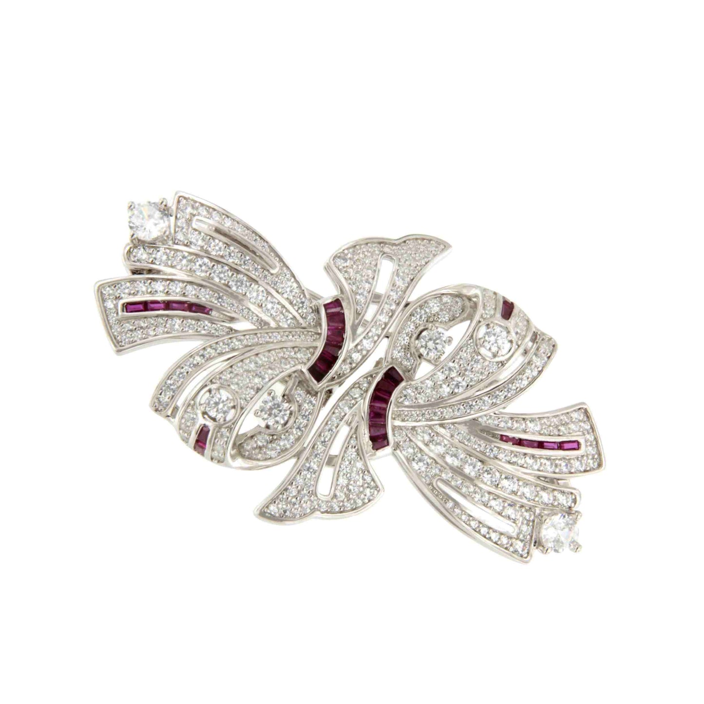 Broche LAZO desmontable en pendientes de plata 925 ml y circonitas rubí