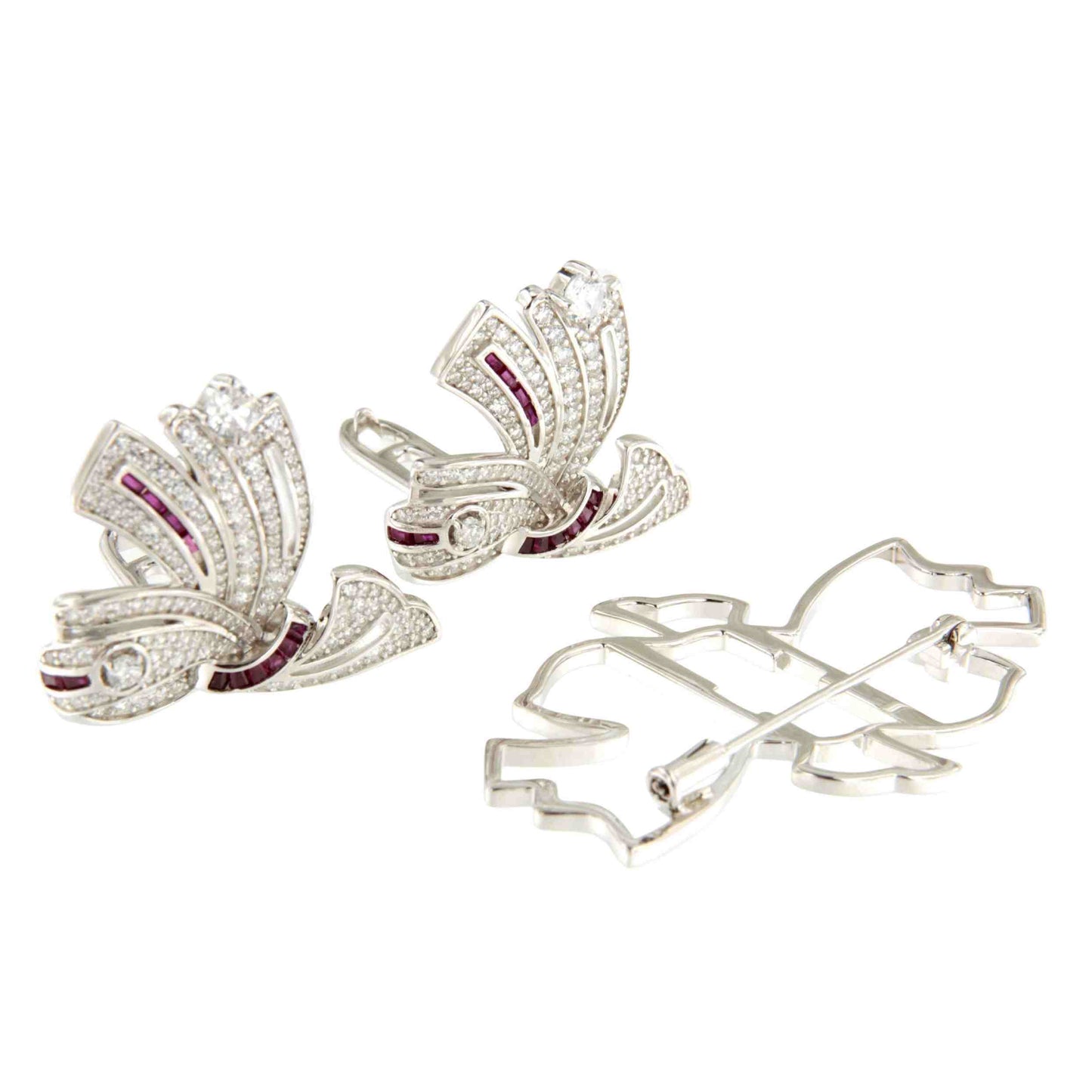Broche LAZO desmontable en pendientes de plata 925 ml y circonitas rubí