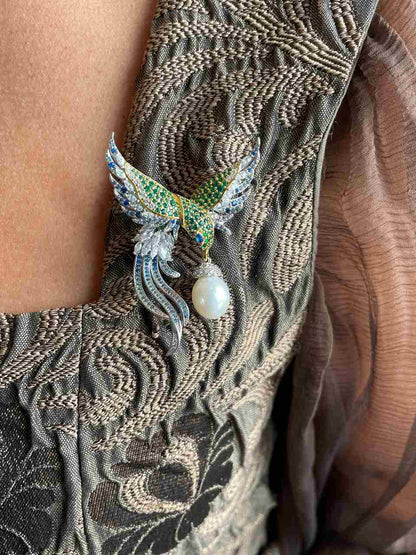 Broche COLORIA de plata 925 ml con circonitas y perla cultivada