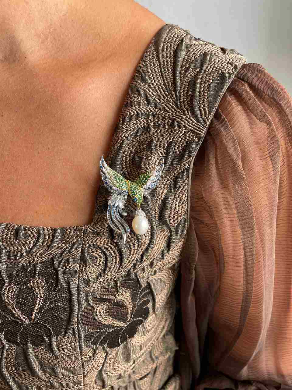Broche COLORIA de plata 925 ml con circonitas y perla cultivada