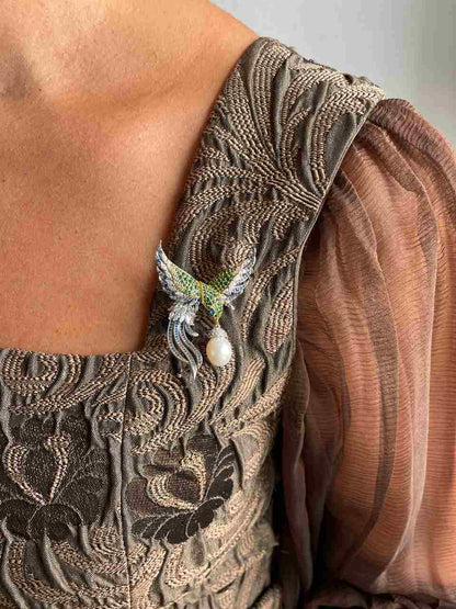 Broche COLORIA de plata 925 ml con circonitas y perla cultivada