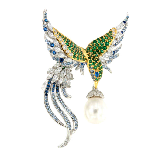 FAUSTA brooch, a wonderful tutti frutti design in 925 sterling silver with cubic zirconia