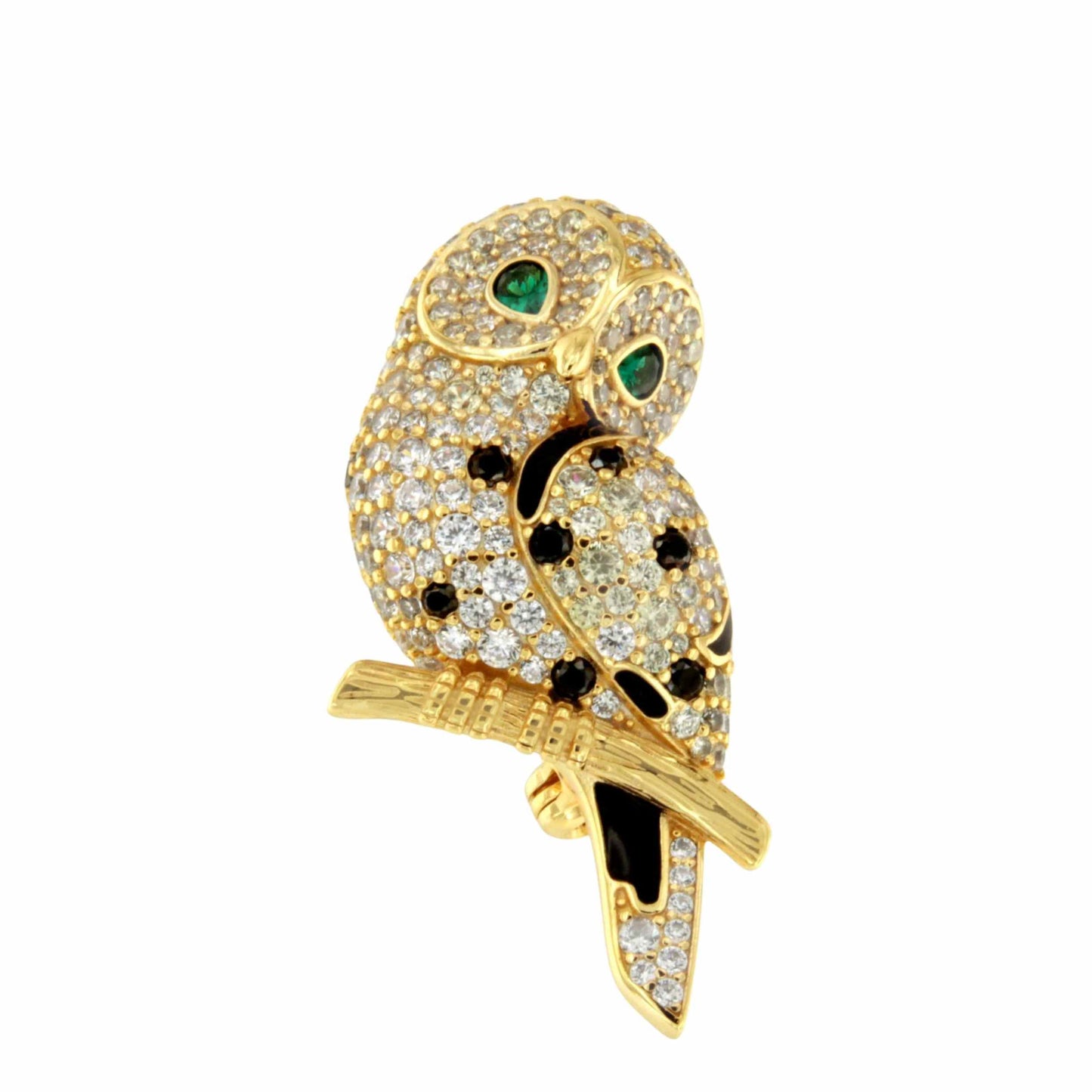 Broche LECHUZA plata de 925 ml con circonitas blancas y negras