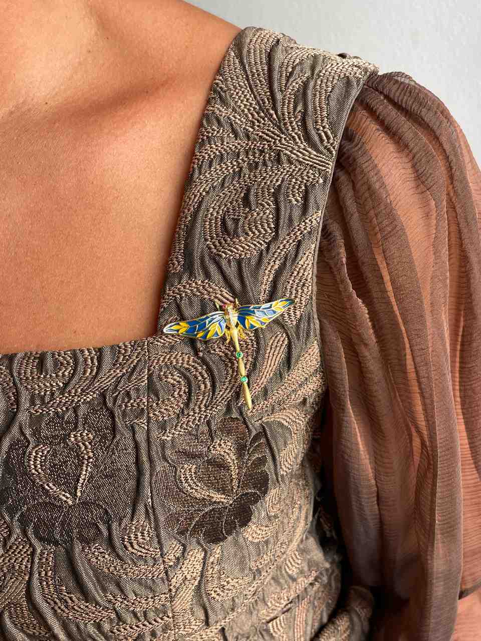 Broche LIBÉLULA plata de 925 ml con baño de oro amarillo 18 ktes y esmalte