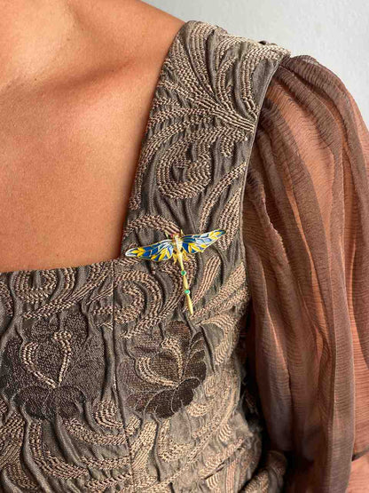 Broche LIBÉLULA plata de 925 ml con baño de oro amarillo 18 ktes y esmalte