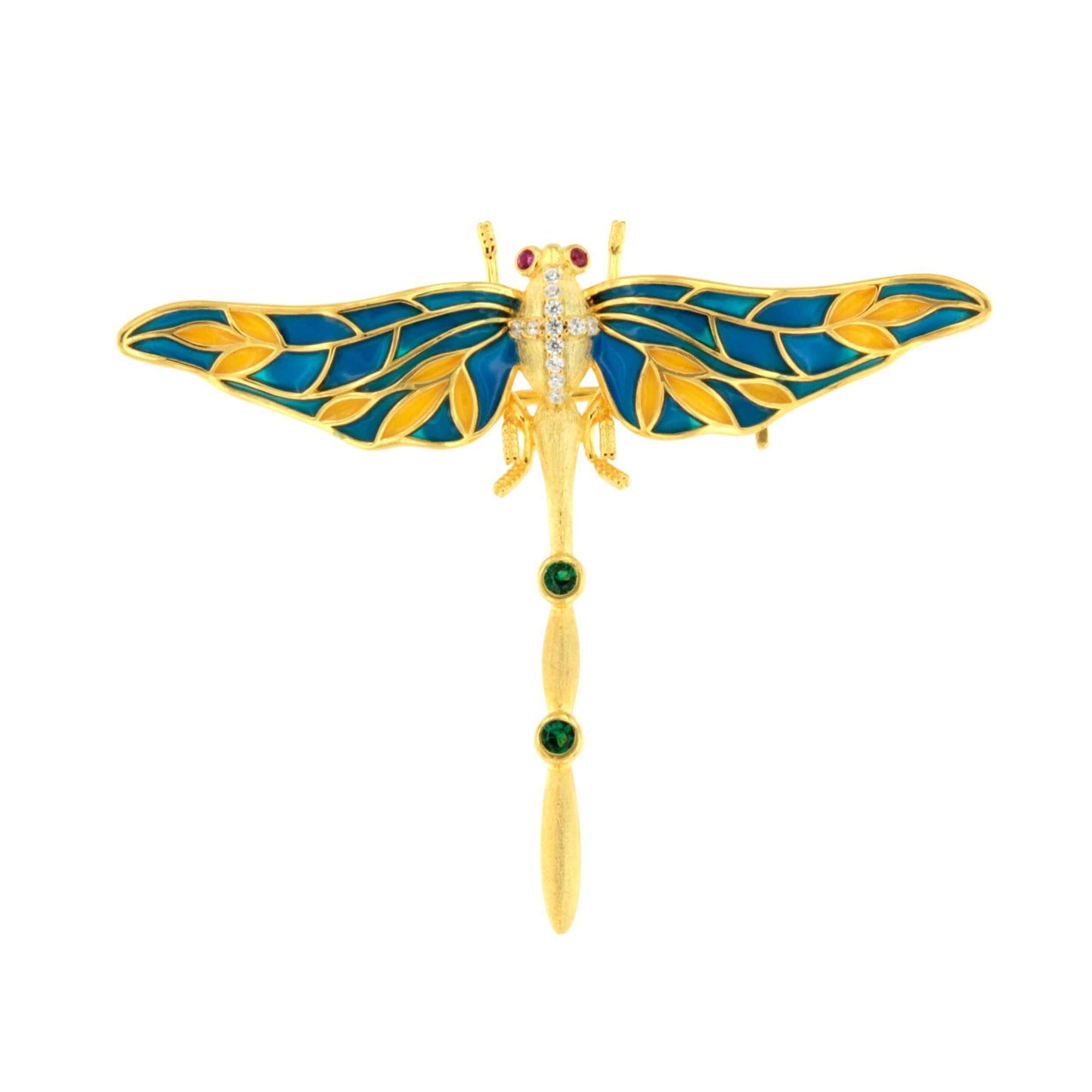 Broche LIBÉLULA plata de 925 ml con baño de oro amarillo 18 ktes y esmalte
