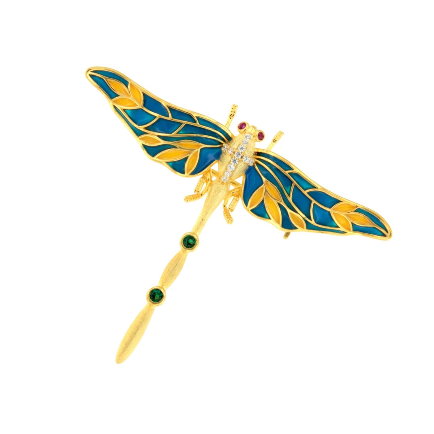 Broche LIBÉLULA plata de 925 ml con baño de oro amarillo 18 ktes y esmalte