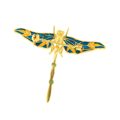 Broche LIBÉLULA plata de 925 ml con baño de oro amarillo 18 ktes y esmalte