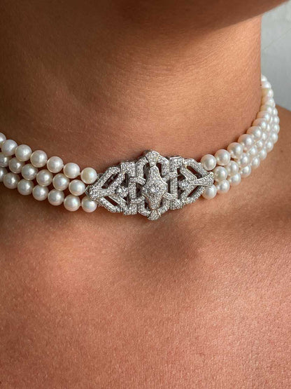 Choker SIRENA de perlas chinas con centro de plata y circonitas