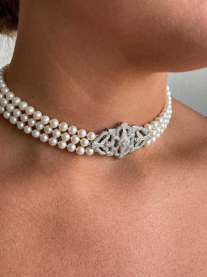 Choker SIRENA de perlas chinas con centro de plata y circonitas