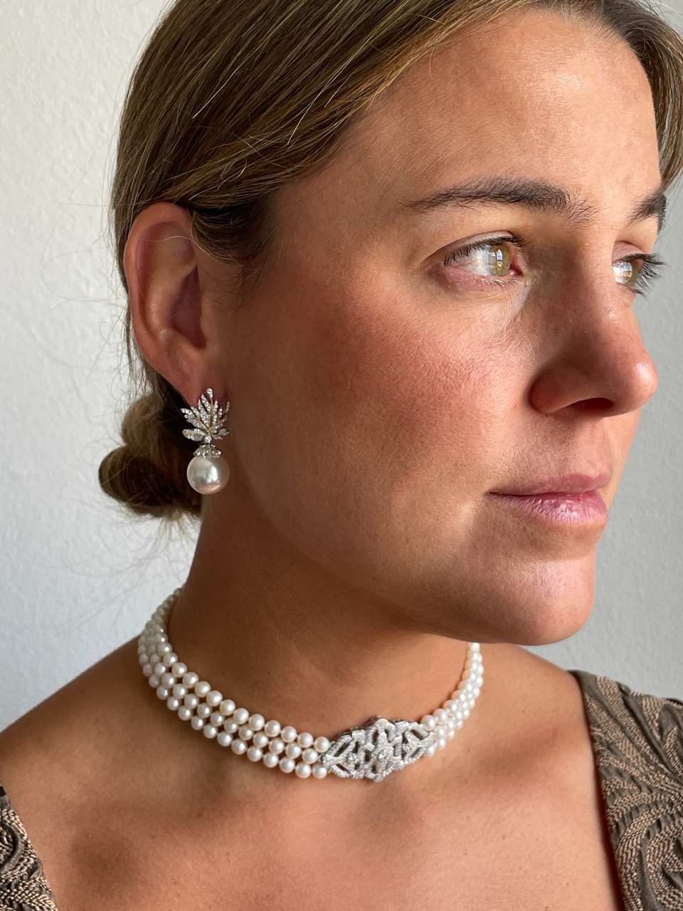 Choker SIRENA de perlas chinas con centro de plata y circonitas