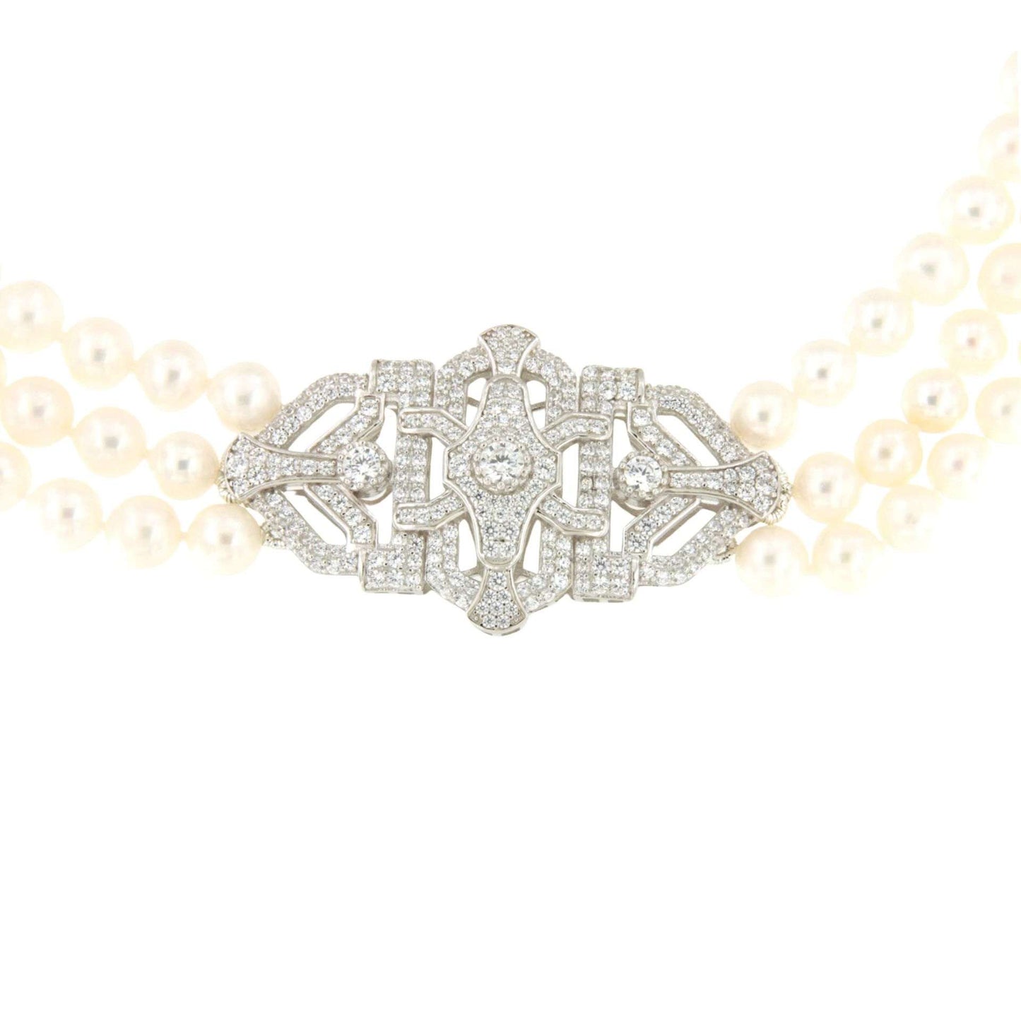 Choker SIRENA de perlas chinas con centro de plata y circonitas