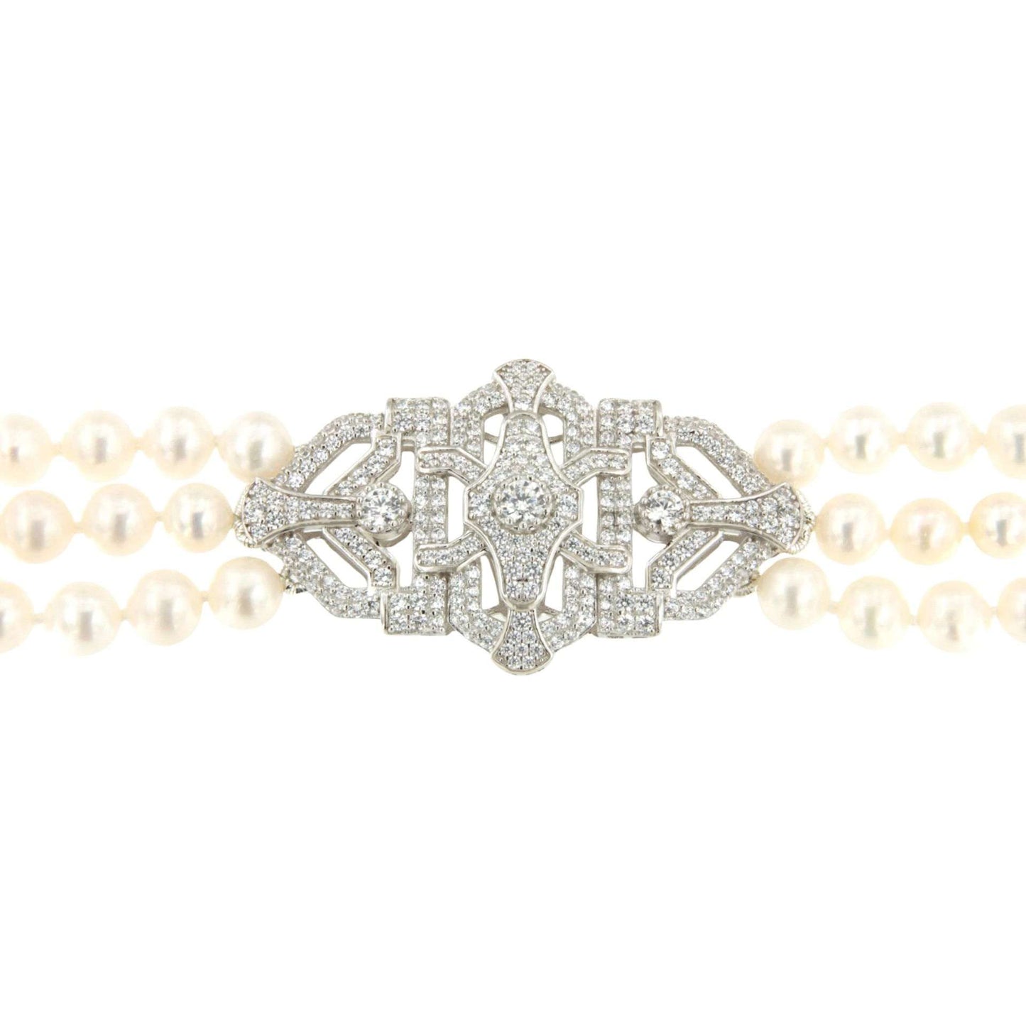 Choker SIRENA de perlas chinas con centro de plata y circonitas