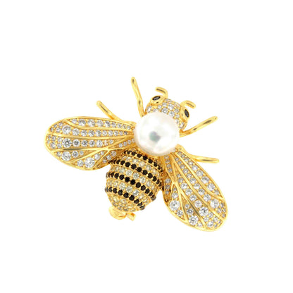 Broche MIEL plata de 925 ml con circonitas con perla cultivada de agua dulce