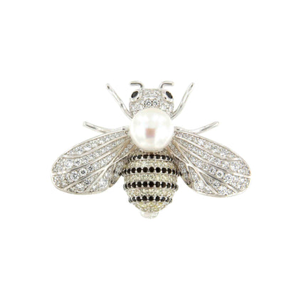 Broche MIEL plata de 925 ml con circonitas con perla cultivada de agua dulce