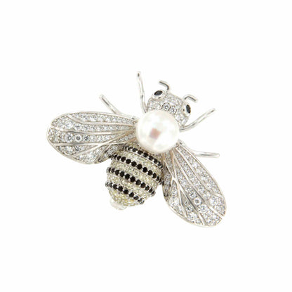 Broche MIEL plata de 925 ml con circonitas con perla cultivada de agua dulce