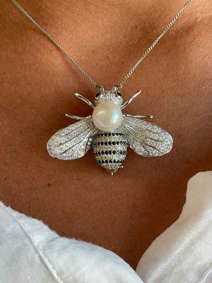Broche MIEL plata de 925 ml con circonitas con perla cultivada de agua dulce