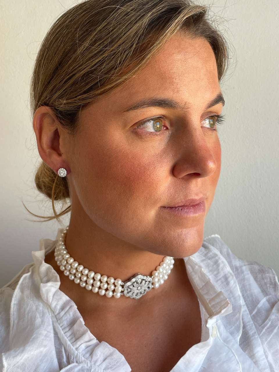 Choker ZELIA de perlas cultivadas con centro de plata y circonitas blancas