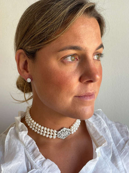 Choker ZELIA de perlas cultivadas con centro de plata y circonitas blancas