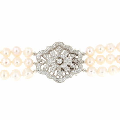 Choker ZELIA de perlas cultivadas con centro de plata y circonitas blancas