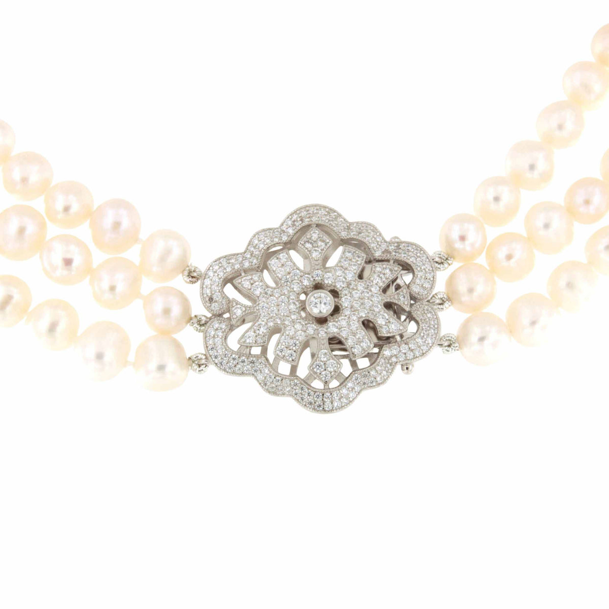 Choker ZELIA de perlas cultivadas con centro de plata y circonitas blancas